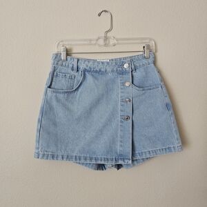 Light Blue Denim Skort with Front Button Detail